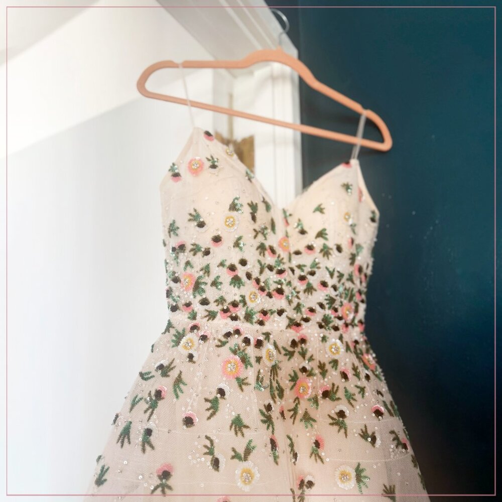 $5990 New Monique Lhuillier Crystal Bead Embellished Floral Tulle Runway Dress - Picture 6 of 16